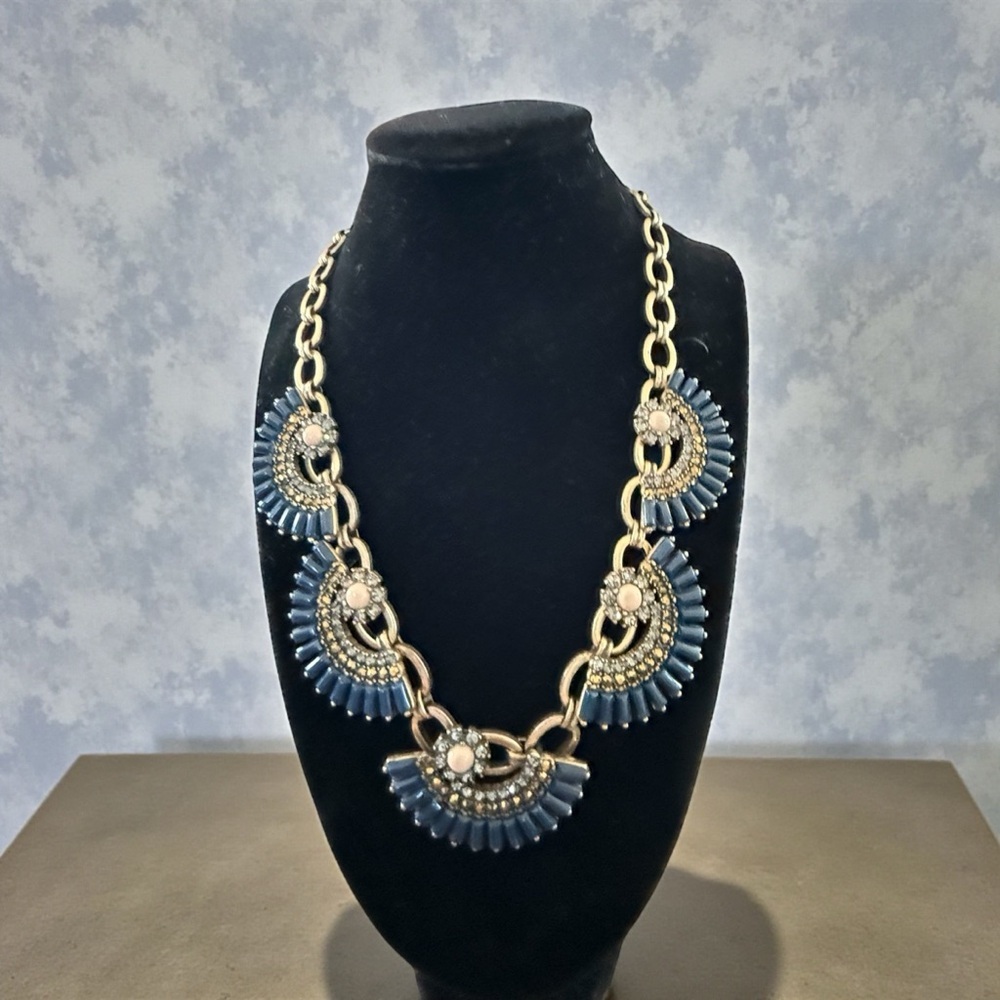 Vintage J. Crew Statement Necklace with Blue and Gold Accents